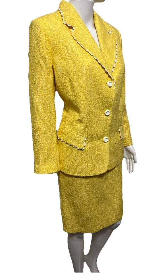 Traje Falda Vintage Le Suit Talla 14 Amarillo Boucle Destintado Mean Girls Dinero Viejo Foto 2 de 4