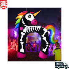 11FT Giant Halloween Inflatables Arch Rainbow Skeleton Unicorn Decor 7 LED Light