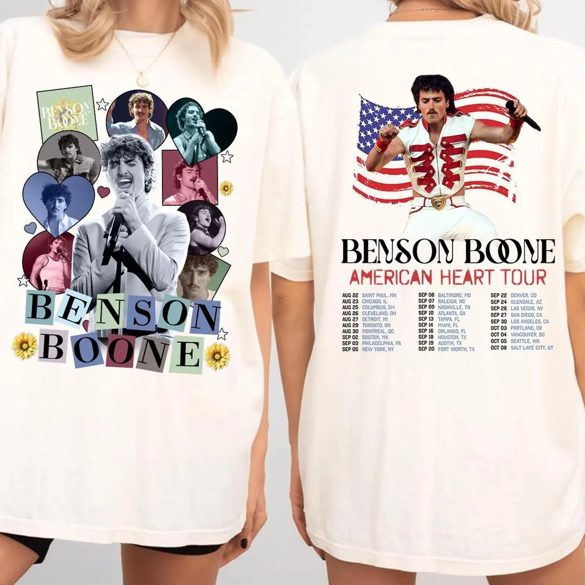 【即購入可】benson boone American heart 公式tシャツ American Heart 2025 Distressed Tee – Benson Boone