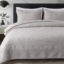 Soft King Size Quilt Set for All Seasons, 3-Piece Ultrasonic Geometric Quilts...