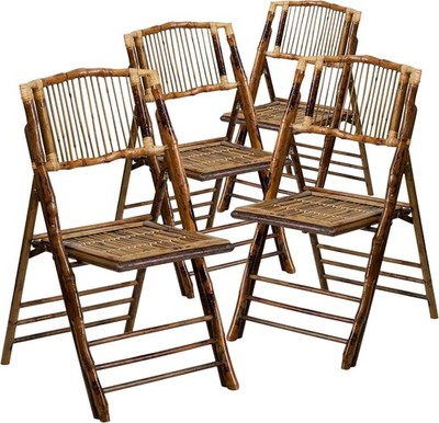 Flash Furniture Folding Bamboo Chairs Set 4 Curved Back 300lb