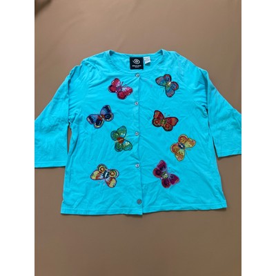 Michael Simon Event Womens Butterfly Cardigan Sequin Embellished Top XL Nlue