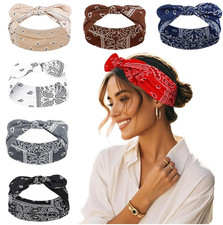 Bandana Headbands for Women Boho Style Paisley Print - Elastic Bow Head Bands fo