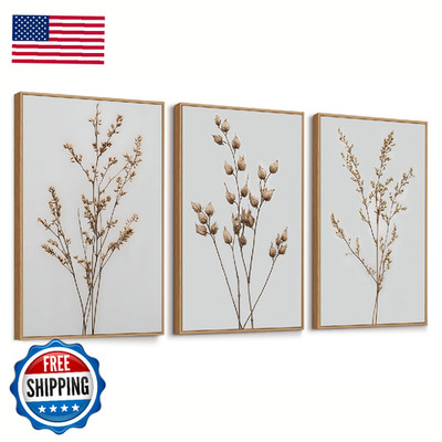 Fdyckvip Neutral Floral Framed Canvas Wall Art Set Of 3 16X24 Boho Beige