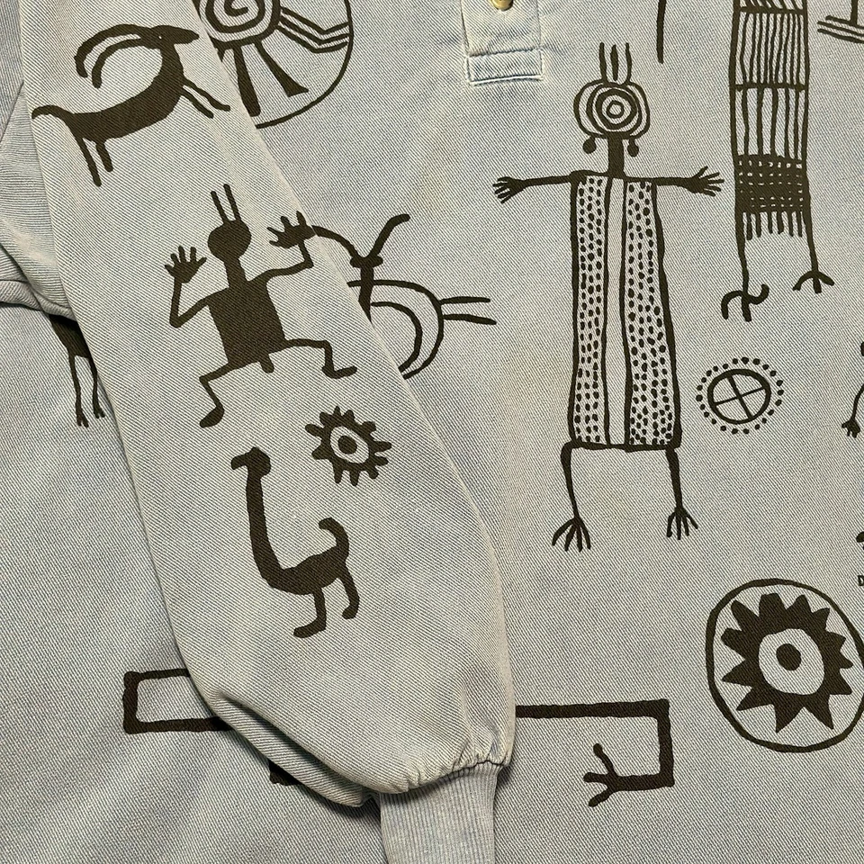 Vtg 90s WEK Rock Art Long Sleeve Polo Shirt Sz S/M Blue Southwestern Native Boho - Image 4 of 4