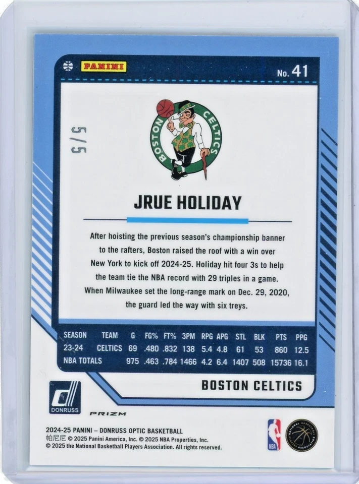 Jrue Holiday 2024-25 Panini Donruss Óptico Verde Brillo Prizm 5/5 #41 Celtics Foto 2 de 2