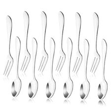 12pcs Stainless Steel Tea Dinner Server Spoon and Cake Fruit Forks Kitchen Ac...