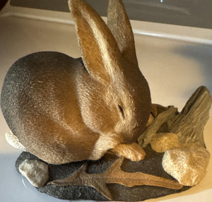 Rabbit Figurine Collectible Sculpture on Rock Base