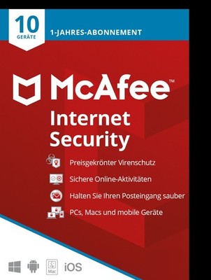 McAfee Internet Security (3, 10 Geräte - 1 Jahr) Blitzversand in 5 Minuten