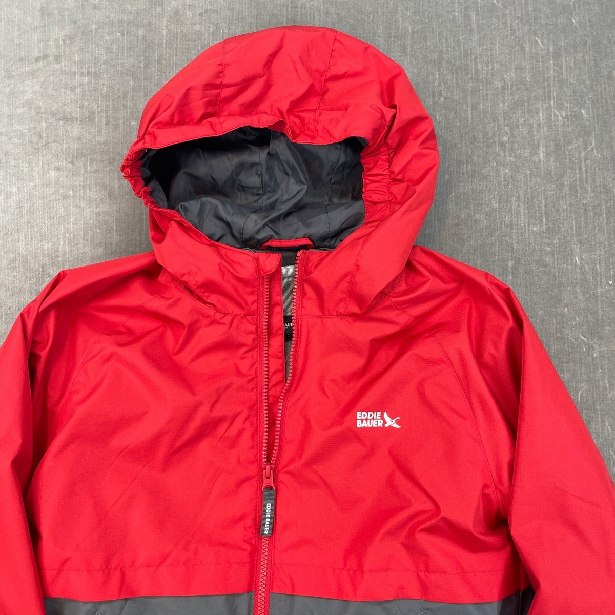 Eddie Bauer Kids Large Red Grey Windbreaker Fleece Lined Hooded 