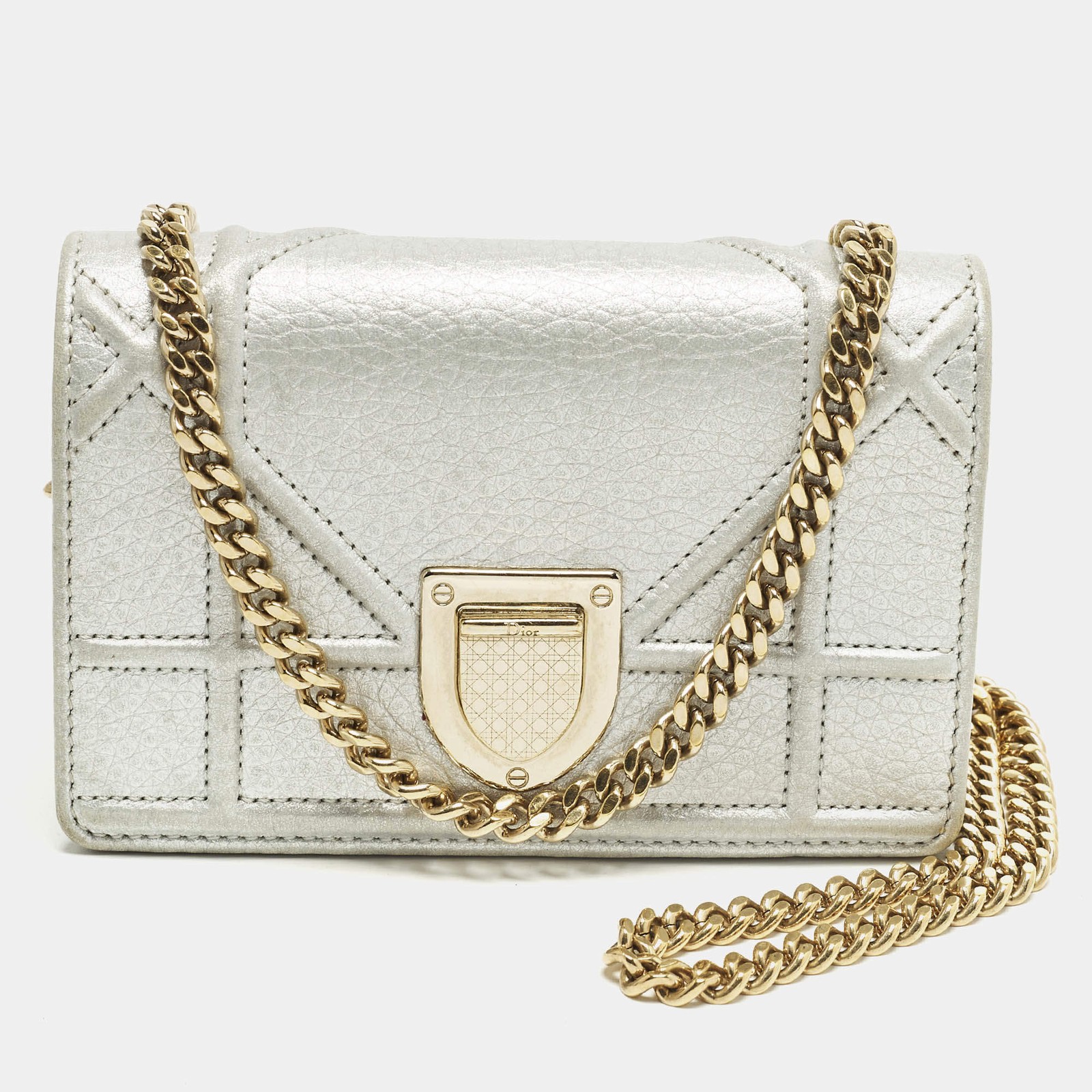 Dior Diorama Chain Baby Silver Cannage Patent Leather Bag