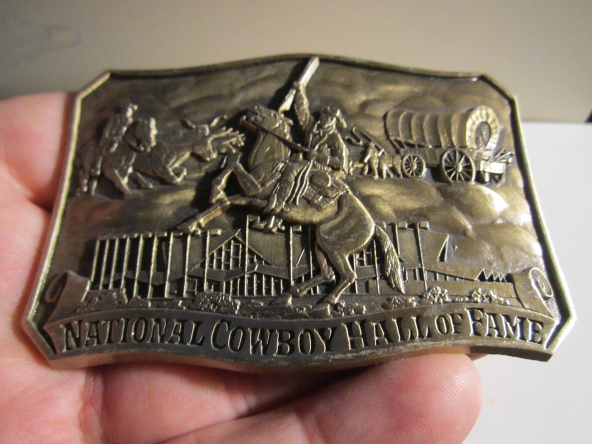 VINTAGE NATIONAL COWBOY HALL OF FAME BELT BUCKLE SOLID BRASS - GW