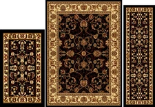 Traditional Black Oriental 3 Pieces Vine Persien Border Area Rug Runner Mat Set
