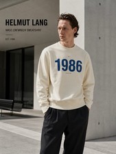 Helmut Lang Masc 1986 Sweatshirt Crewneck Cream Blue Graphic Men  s M 240