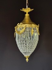Lámpara de araña francesa Luis XVI 1970 oro bronce cristal cableado vintage