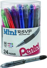 Pentel RSVP Mini Ballpoint Pen, 1.0mm Medium Line, 24-Assorted Ink in Clear Cy