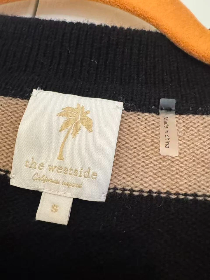 Suéter The Westside Rayas Lana Cachemira Cuello Tostado Negro Talla S Foto 2 de 4