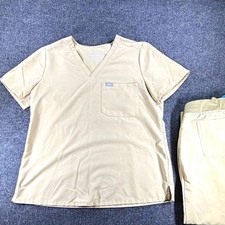 FIGS Technical Collection Unisex Scrub Set L Beige Solid V-Neck Top Jogger Pants