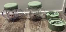 Set of 2 Baby Bullet Replacement Short Cups w Lids and Handles  2 Milling Blade