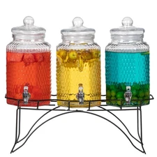 Basicwise QI004714 Basicwise 3-Piece Glass Drink Dispenser Set with Metal Stand 