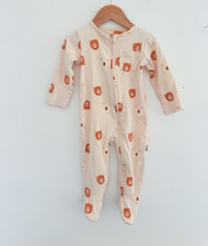 Maybe Baby 6-9 Months Cream Ribbed Cotton Footed Zip Babygrow Bear Print