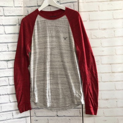 American Eagle Casual Core Raglan Langarmshirt Baseball Tee grau rot XS