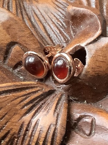 Garnet Rose Gold Vermeil Stud Earrings Vintage Estate Sterling Silver