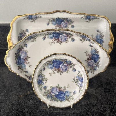 Royal Albert Moonlight Rose 3 Stück, ovale Tabletts mit Griffen, rechteckige Tabletts, Untersetzer