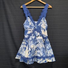 Urban Outfitters Blue Sleeveless Lace Strap Mini Flare Dress S Boho Festival