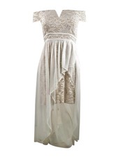 Morgan & Company Juniors' Off-The-Shoulder Asymmetrical Gown (3, Ivory/Nude)