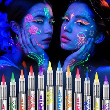 UV Neon Face Paint Markers 12 Colors, Glow in the Dark Body Paint under Black Li