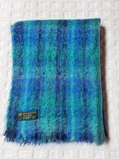 John Hanly Ireland Mohair/Wool Throw Blanket Green Blue Plaid 37 X 57 NWOT