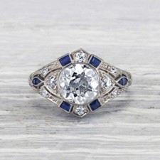 Art Deco Style 1.70Ct Round Cut Cubic Zirconia Wedding Ring 925 Sterling Silver