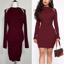 Fashion Nova Burgundy Arie Sweater Mini Dress