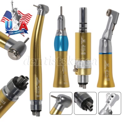 Dental High Speed Handpiece Slow Speed Straight Contra Angle Motor 4Holes Golden