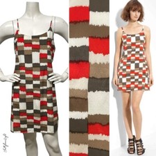 ALICE + OLIVIA Russell Check Print Geo Mini Slip Dress Silk Vintage Inspired M