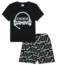 Boys I'd Rather Be Gaming Short Gaming Pyjamas Blk-White