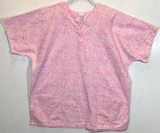 Pink Ribbon Scrub Top womens size M Medium Breast Cancer Awareness Love Deeper