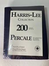 HARRIS-LEE COLLECTION PERCALE TWIN FLAT SHEET MADE IN USA 200 THREAD NAVY NIP
