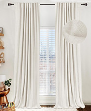 Beige Linen Blackout Curtains 120" Long, Thermal Insulated 2 Panels Set