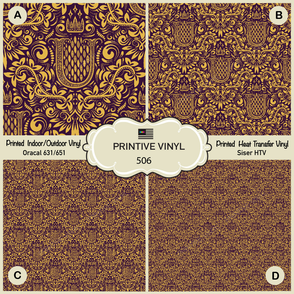 Golden Damask Patterned Iron on, Printed HTV, Oracal ,Siser, Craft vinyl- 506