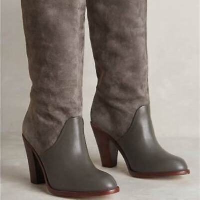 Splendid Gray Suede Leather Tall Block Heel Boots Size 9