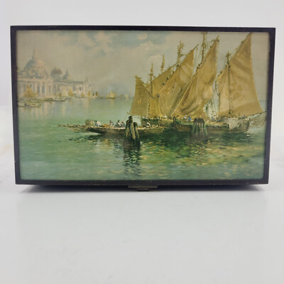 Vintage Jewelry Box w/Venice Art on Lid W/Beveled Mirror from Italy