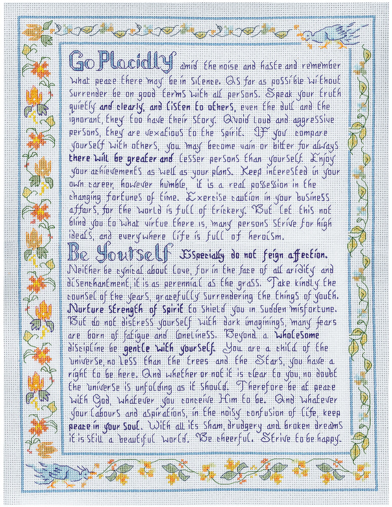 Blue Desiderata Sampler - complete cross stitch kit on 14 aida + COLOUR chart
