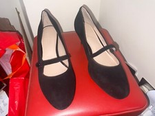 FOOTGLOVE WIDER FIT BLACK SUEDE LADIES STRAP OVER COURT SHOES SIZE 3.5 WORN ONCE