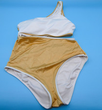 Victorias Secret Medium White Gold SIngle Shoulder Cutout One Piece Swimsuit