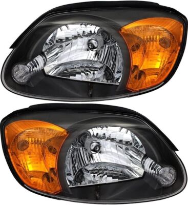 For 2003-2006 Hyundai Accent Black Headlights Lamps Set Driver & Passenger Sides