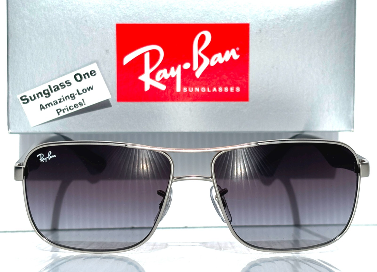 NEW Ray Ban Matte Silver Frame Gradient Grey Lens Sunglass RB3516