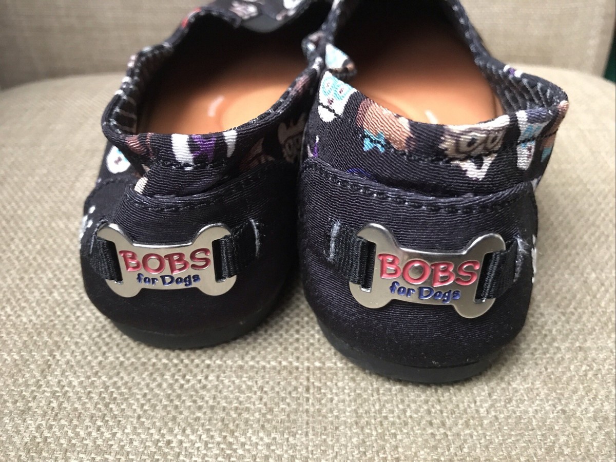 Bobs For Dogs Skechers Memory Foam Shoes Slip On Black Dog Pattern