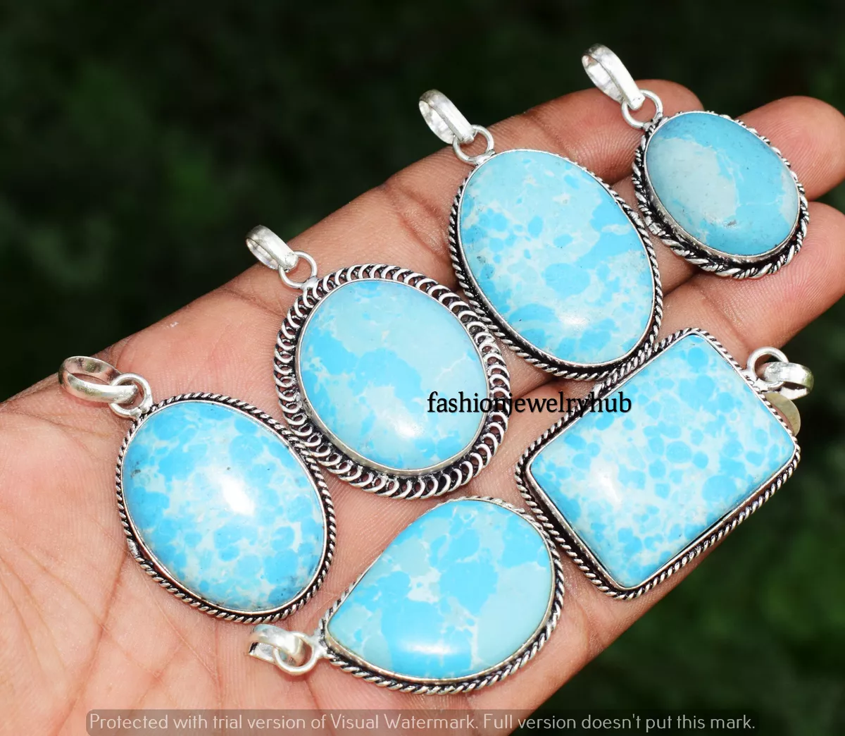 Larimar Gemstone Fashion Pendant 5pcs Lot 925 Silver Plated Ethnic